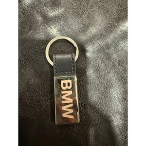 BMW Leather Metal Logo Keychain Key Ring Silver Black Car Enthusiast Gift